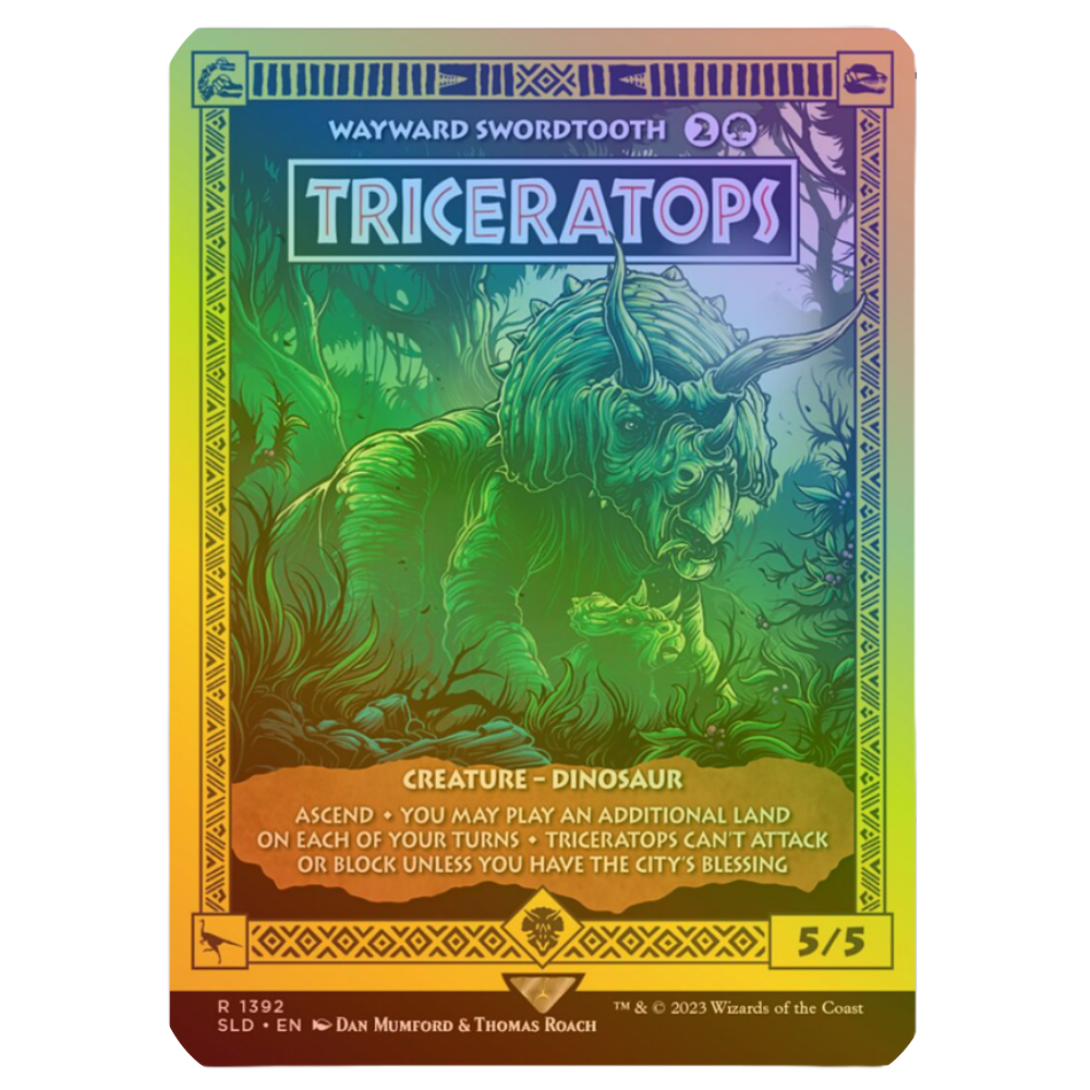 Wayward Swordtooth Foil Triceratops Secret Lair MTG Premium Proxy Card